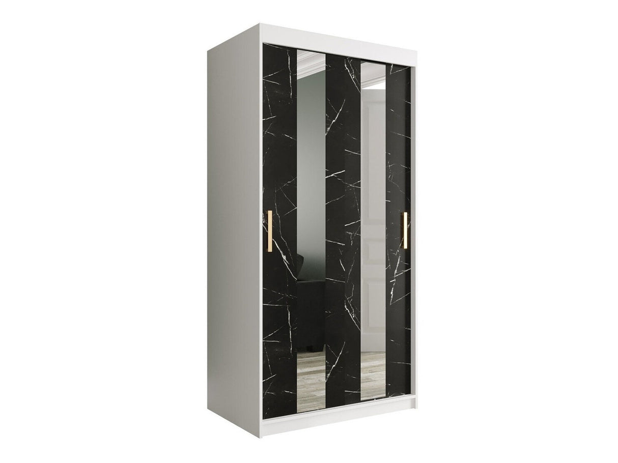 Gardróbszekrény 100 MARMUR POLE (Nemnnus 100), Szín: Matt fehér + Fekete márvány, Fiókok: Igen