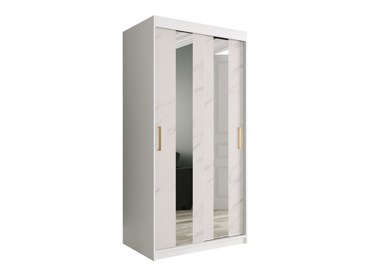 Gardróbszekrény 100 MARMUR POLE (Nemnnus 100), Szín: Matt fehér + Fehér márvány, Fiókok: Nem