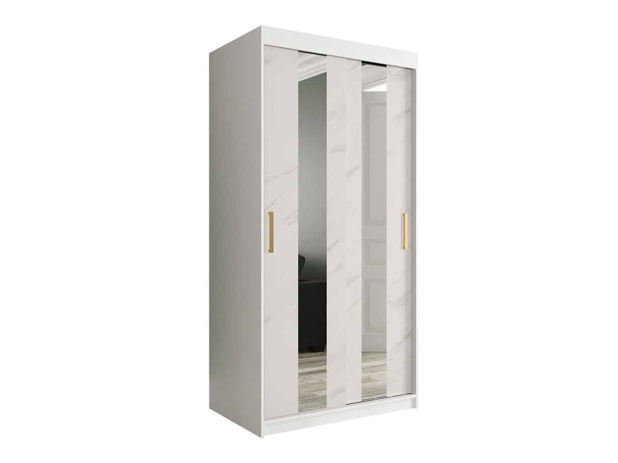 Gardróbszekrény 100 MARMUR POLE (Nemnnus 100), Szín: Matt fehér + Fehér márvány, Fiókok: Igen