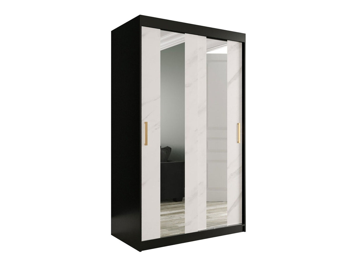 Gardróbszekrény 120 MARMUR POLE (Nemnnus 120), Szín: Matt fekete + Fehér márvány, Fiókok: Igen