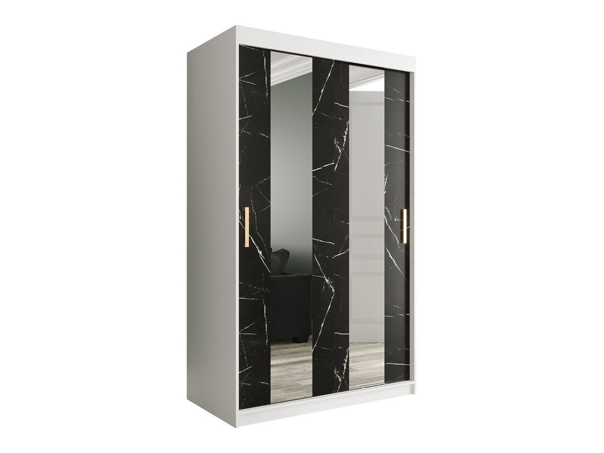 Gardróbszekrény 120 MARMUR POLE (Nemnnus 120), Szín: Matt fehér + Fekete márvány, Fiókok: Nem