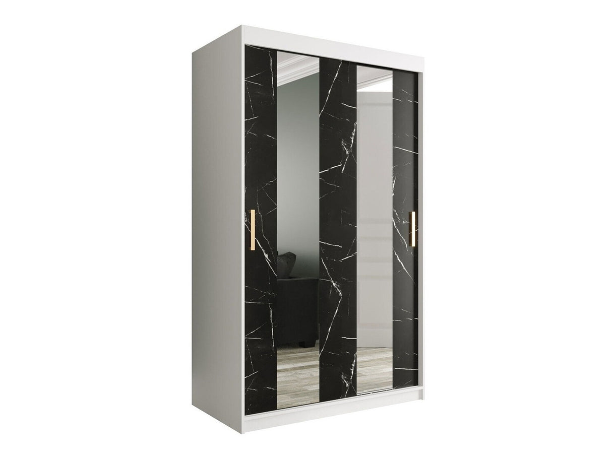 Gardróbszekrény 120 MARMUR POLE (Nemnnus 120), Szín: Matt fehér + Fekete márvány, Fiókok: Igen