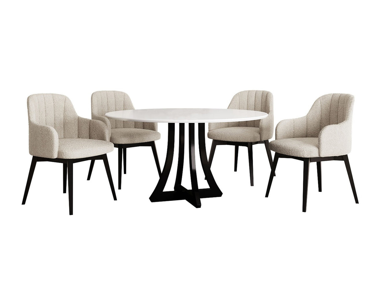 Étkezőgarnitúra Zestaw 05 4xS105 ORION FI, Asztal színe: Fényes fehér + Fényes fekete, Szék színe: Fekete + Baloo 2074