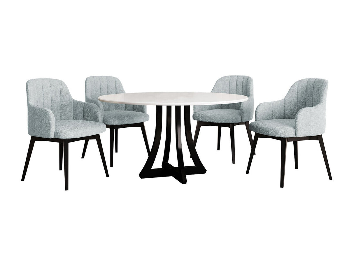 Étkezőgarnitúra Zestaw 05 4xS105 ORION FI, Asztal színe: Fényes fehér + Fényes fekete, Szék színe: Fekete + Baloo 2086