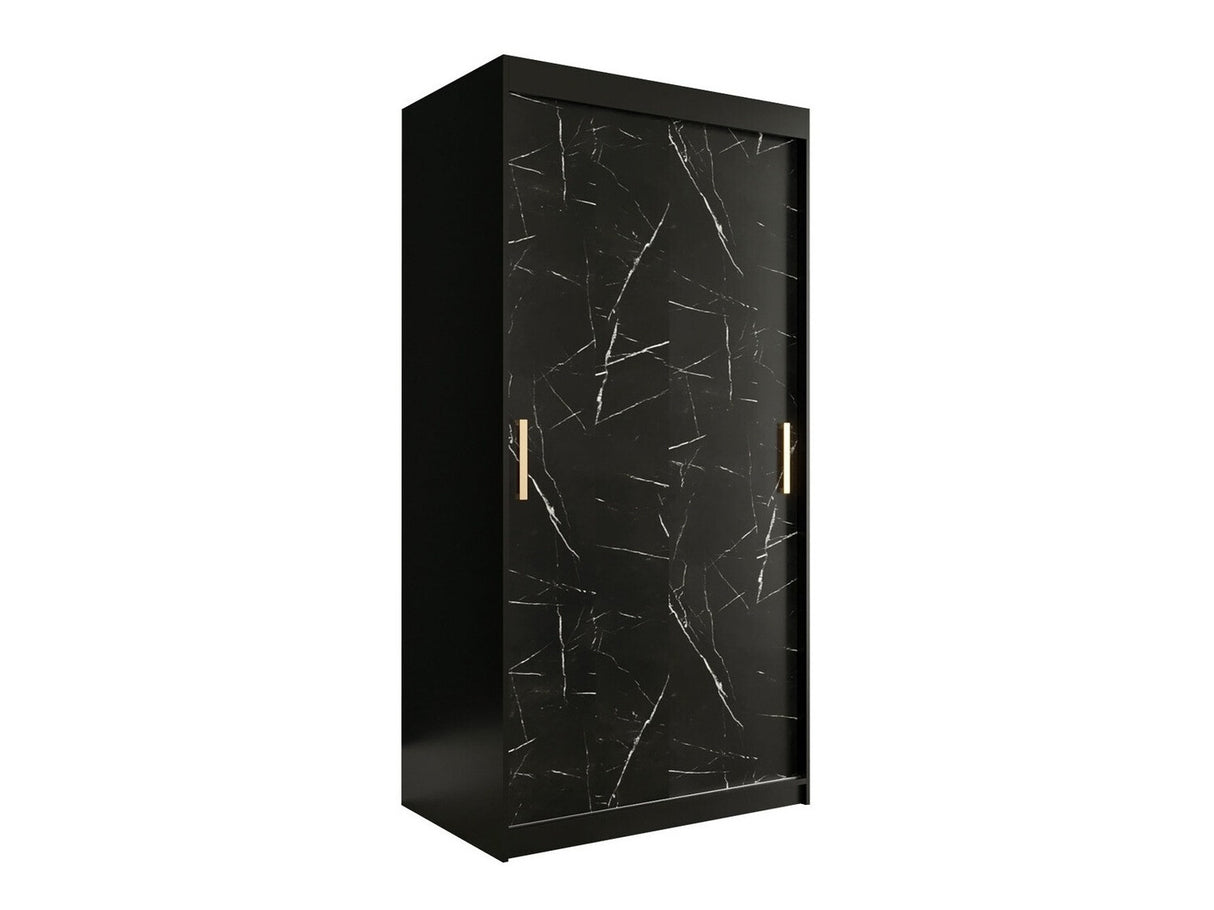 Gardróbszekrény 100 MARMUR T (Nemnnus T 100), Szín: Matt fekete + Fekete márvány, Fiókok: Nem