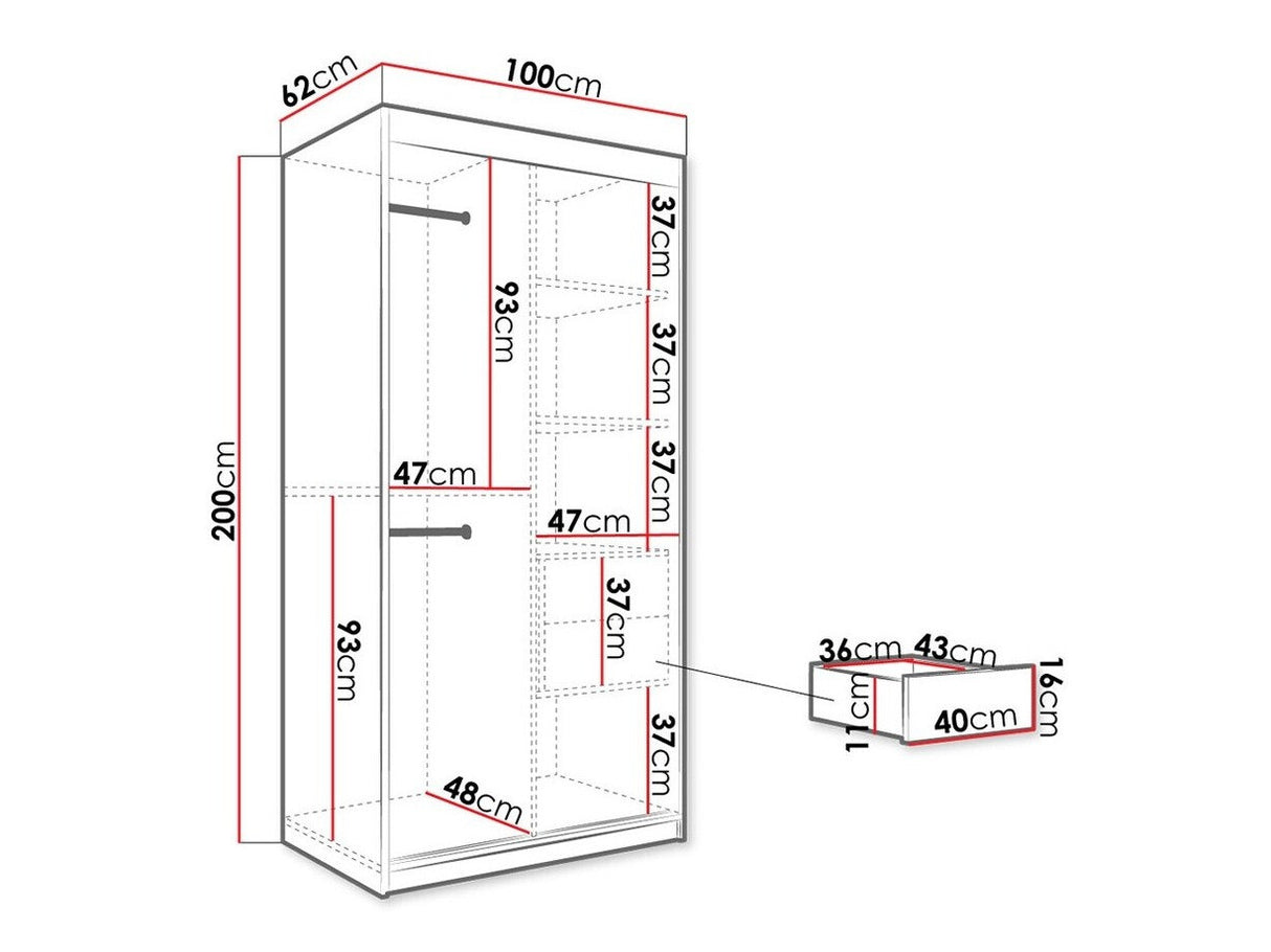 Gardróbszekrény 100 MARMUR T (Nemnnus T 100), Szín: Matt fekete + Fekete márvány, Fiókok: Igen