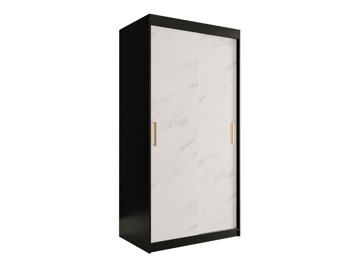 Gardróbszekrény 100 MARMUR T (Nemnnus T 100), Szín: Matt fekete + Fehér márvány, Fiókok: Nem
