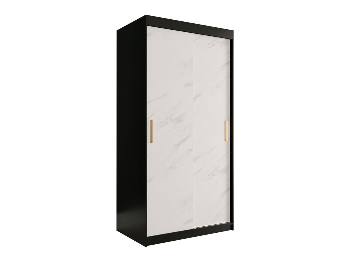 Gardróbszekrény 100 MARMUR T (Nemnnus T 100), Szín: Matt fekete + Fehér márvány, Fiókok: Igen