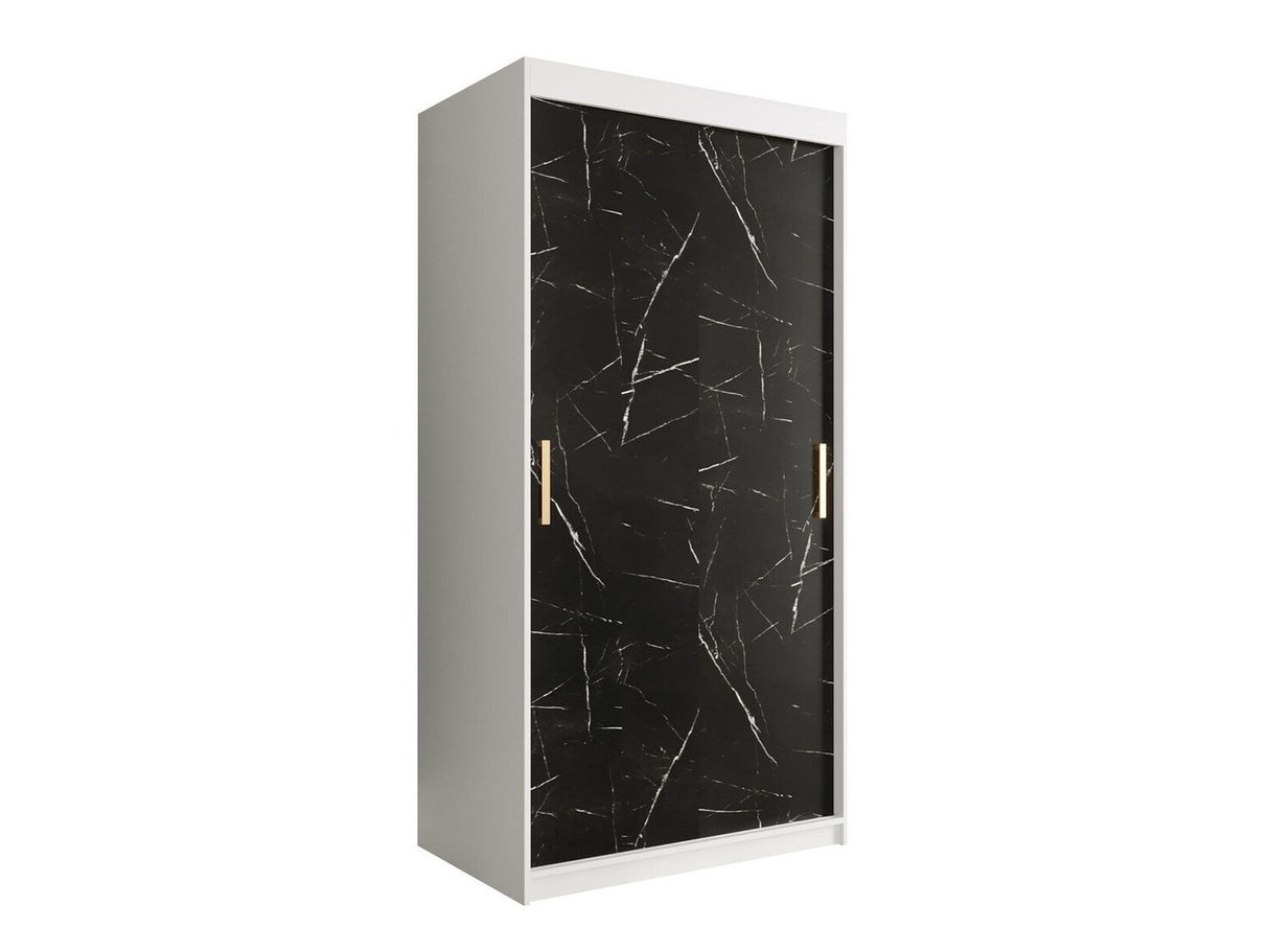 Gardróbszekrény 100 MARMUR T (Nemnnus T 100), Szín: Matt fehér + Fekete márvány, Fiókok: Igen