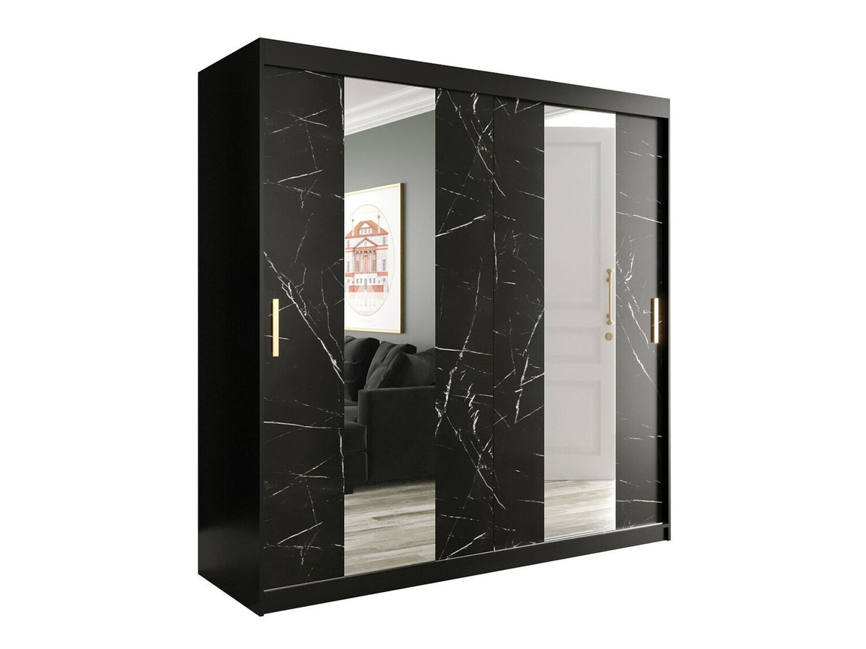 Gardróbszekrény 200 MARMUR POLE (Nemnnus 200), Szín: Matt fekete + Fekete márvány, Fiókok: Nem