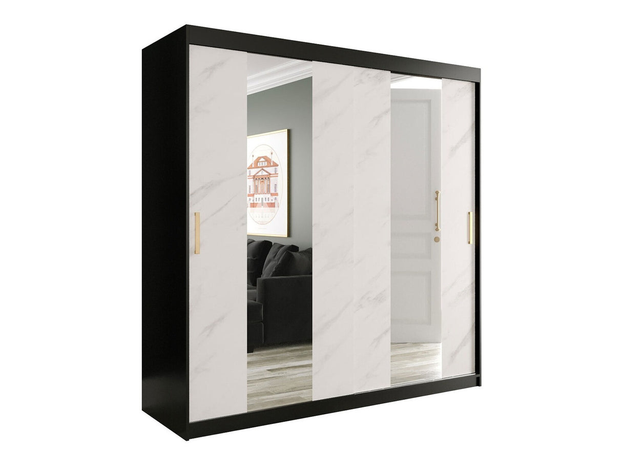 Gardróbszekrény 200 MARMUR POLE (Nemnnus 200), Szín: Matt fekete + Fehér márvány, Fiókok: Nem