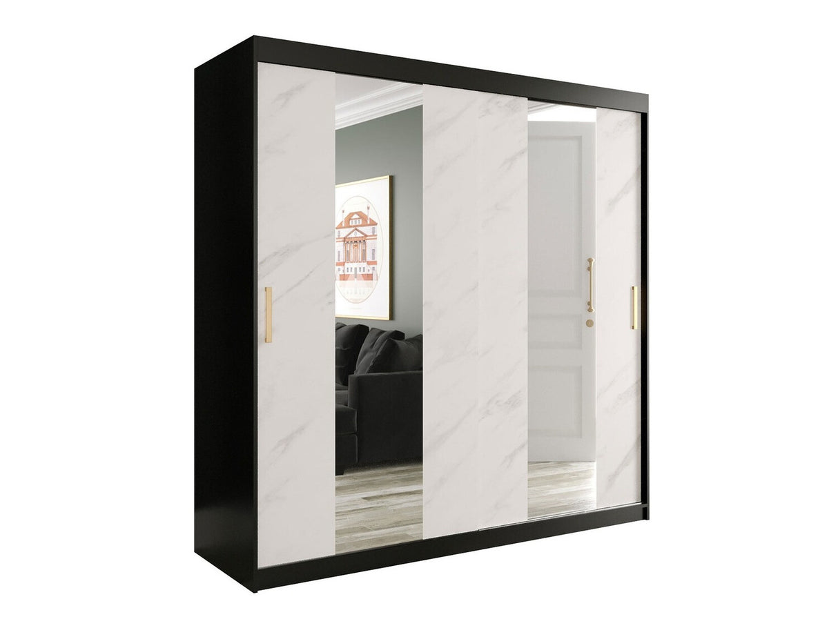 Gardróbszekrény 200 MARMUR POLE (Nemnnus 200), Szín: Matt fekete + Fehér márvány, Fiókok: Igen