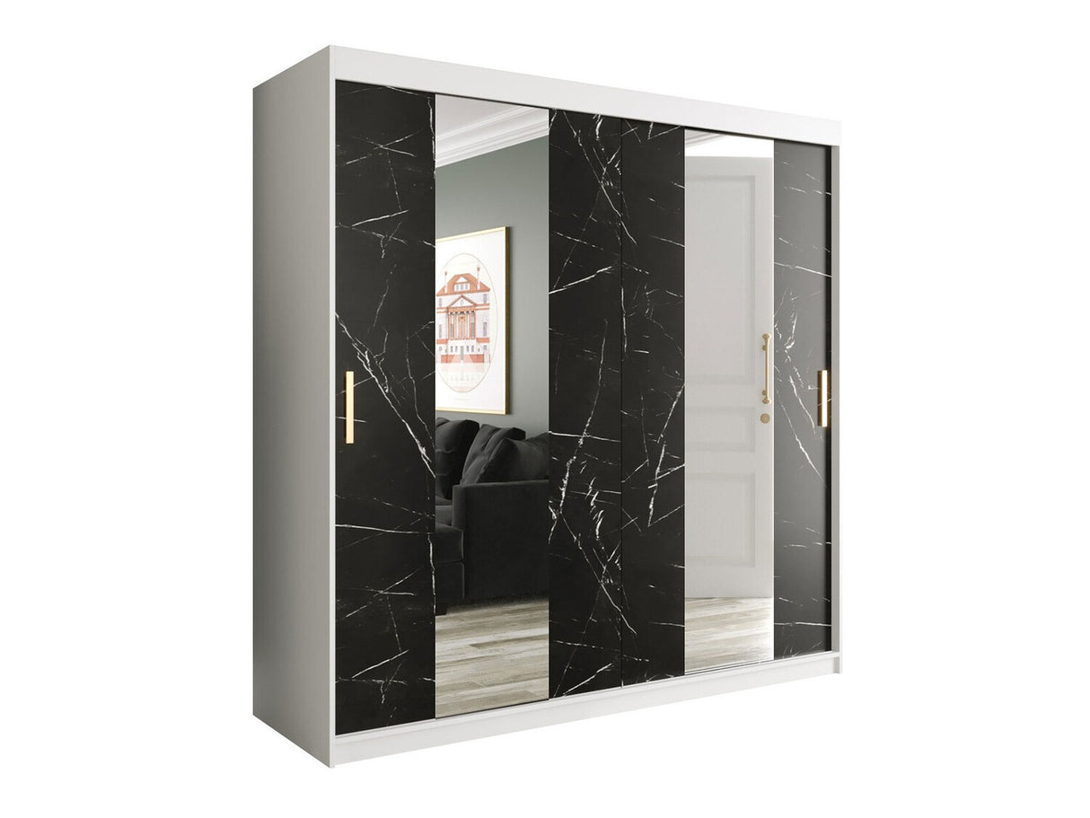 Gardróbszekrény 200 MARMUR POLE (Nemnnus 200), Szín: Matt fehér + Fekete márvány, Fiókok: Nem