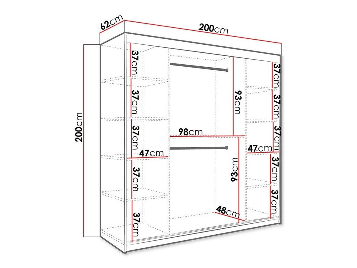 Gardróbszekrény 200 MARMUR POLE (Nemnnus 200), Szín: Matt fehér + Fekete márvány, Fiókok: Nem