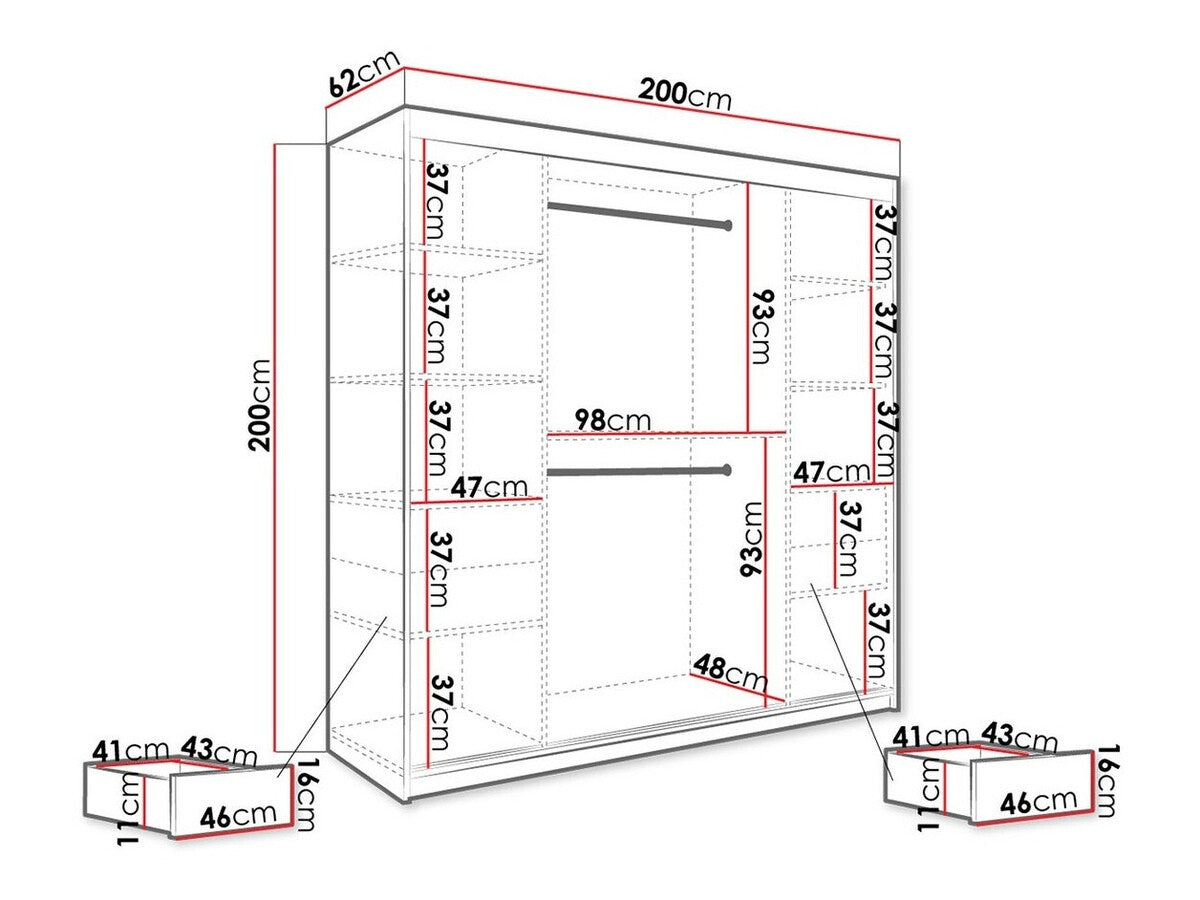 Gardróbszekrény 200 MARMUR POLE (Nemnnus 200), Szín: Matt fehér + Fekete márvány, Fiókok: Igen