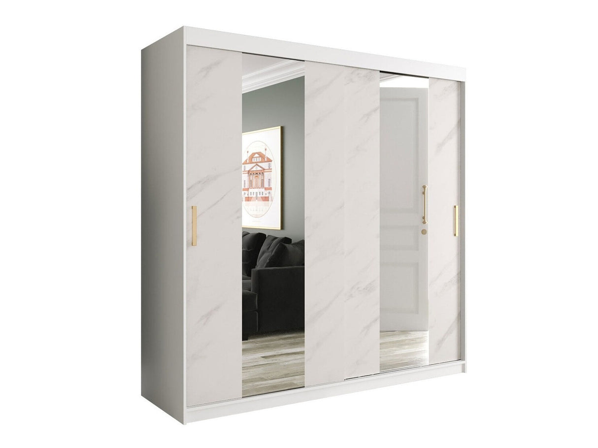 Gardróbszekrény 200 MARMUR POLE (Nemnnus 200), Szín: Matt fehér + Fehér márvány, Fiókok: Nem