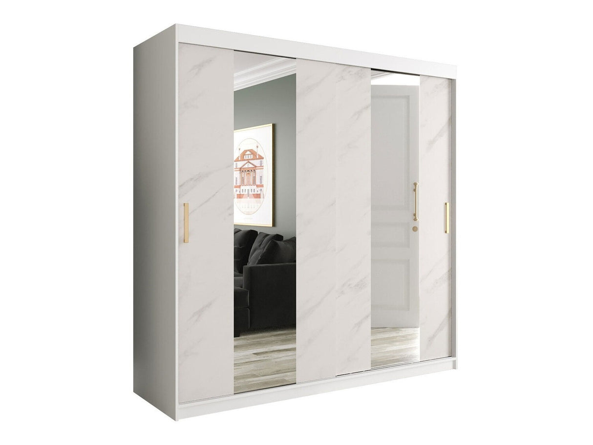 Gardróbszekrény 200 MARMUR POLE (Nemnnus 200), Szín: Matt fehér + Fehér márvány, Fiókok: Igen