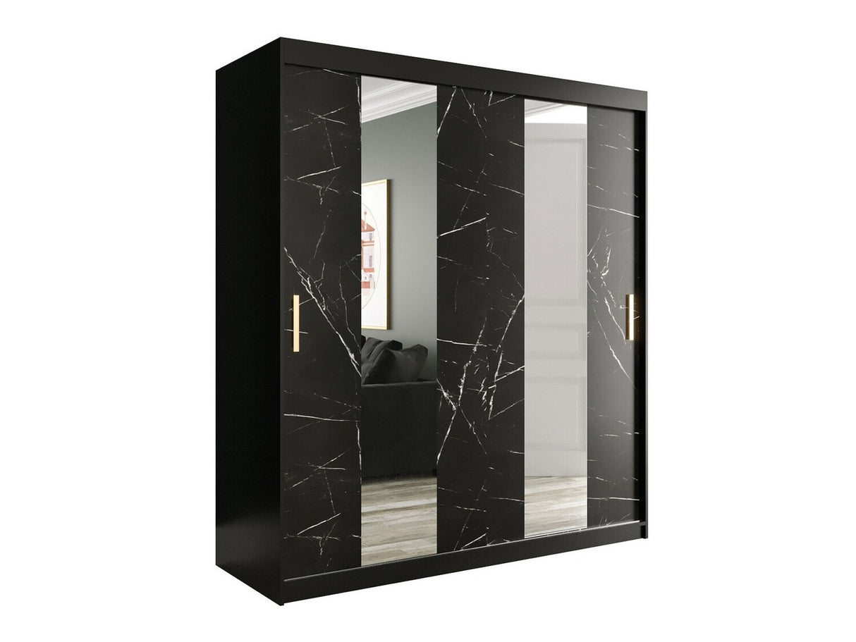 Gardróbszekrény 180 MARMUR POLE (Nemnnus 180), Szín: Matt fekete + Fekete márvány, Fiókok: Nem
