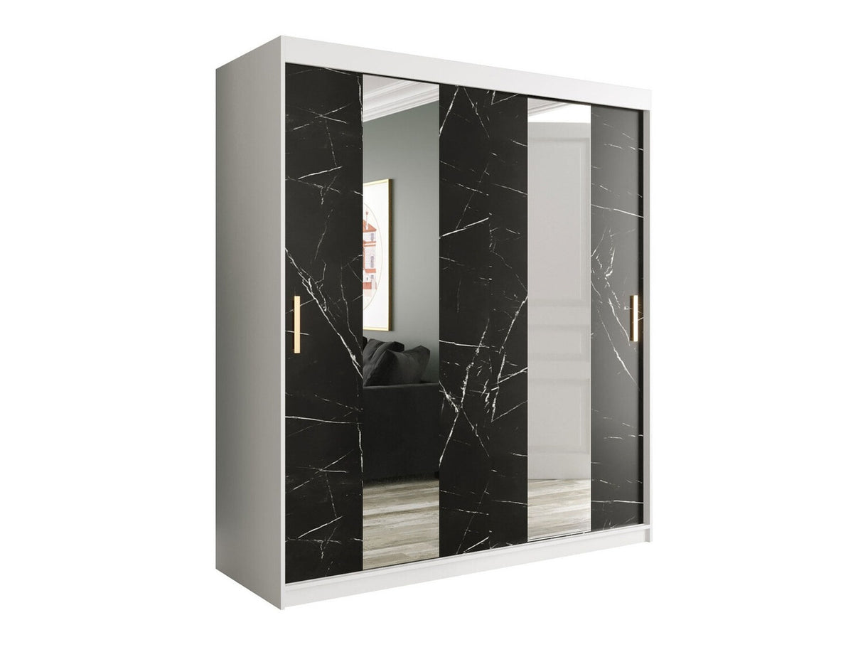 Gardróbszekrény 180 MARMUR POLE (Nemnnus 180), Szín: Matt fehér + Fekete márvány, Fiókok: Igen