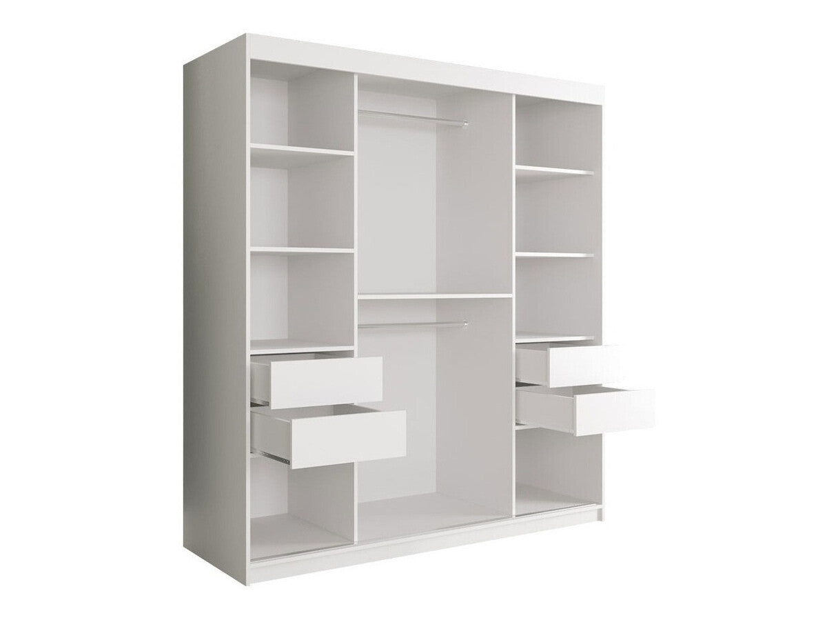 Gardróbszekrény 180 MARMUR POLE (Nemnnus 180), Szín: Matt fehér + Fekete márvány, Fiókok: Igen