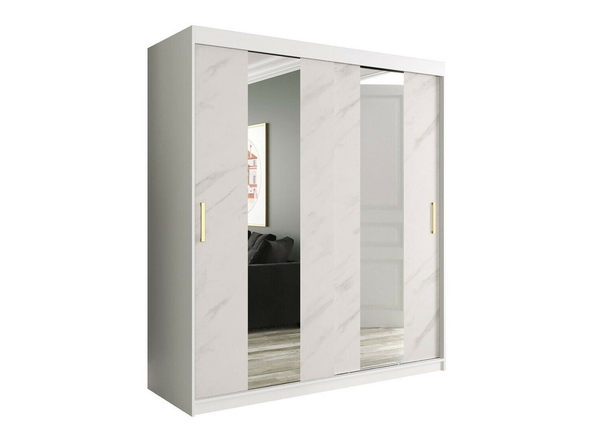 Gardróbszekrény 180 MARMUR POLE (Nemnnus 180), Szín: Matt fehér + Fehér márvány, Fiókok: Nem