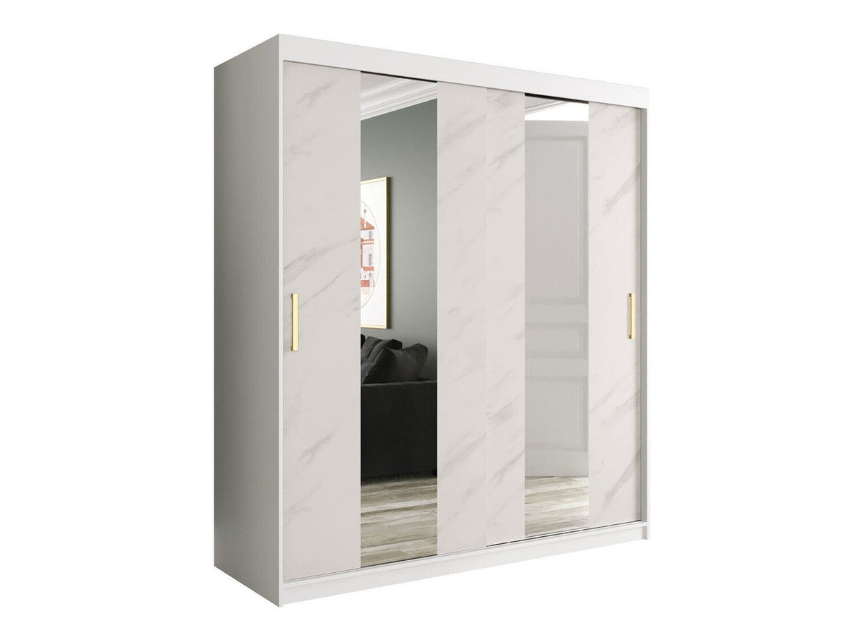 Gardróbszekrény 180 MARMUR POLE (Nemnnus 180), Szín: Matt fehér + Fehér márvány, Fiókok: Igen