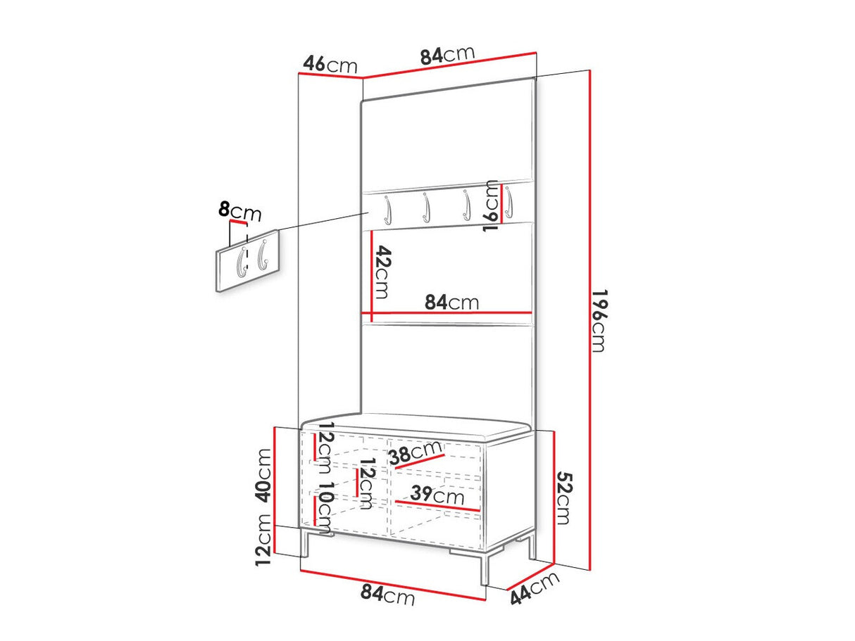 Előszoba garnitúra ZILION III (Frunemfta III), Keret színe: Fekete, Puha falpanel színe: Öko bőr Soft 017