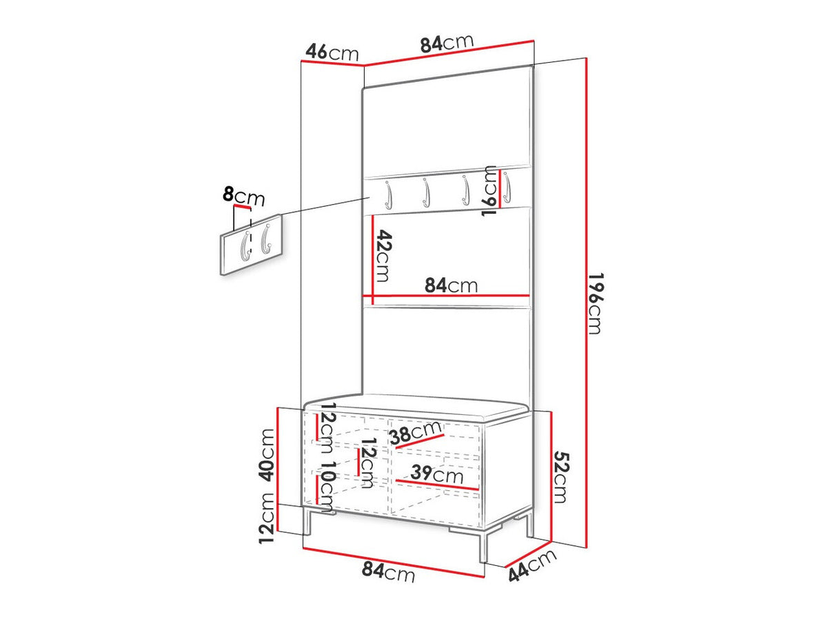 Előszoba garnitúra ZILION III (Frunemfta III), Keret színe: Fekete, Puha falpanel színe: Öko bőr Soft 011