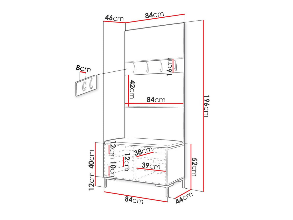 Előszoba garnitúra ZILION III (Frunemfta III), Keret színe: Fekete, Puha falpanel színe: Manila 16