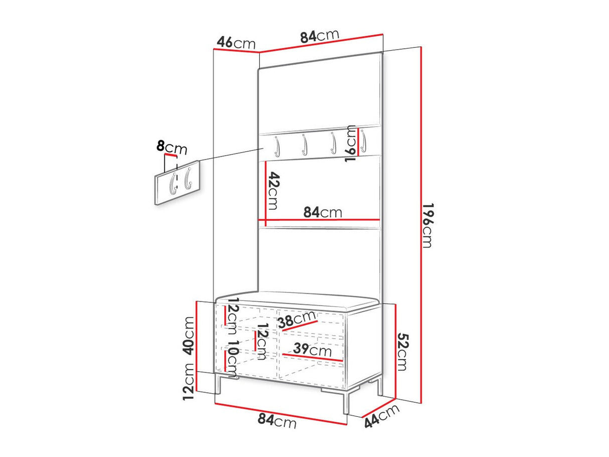 Előszoba garnitúra ZILION III (Frunemfta III), Keret színe: Fehér, Puha falpanel színe: Öko bőr Soft 017