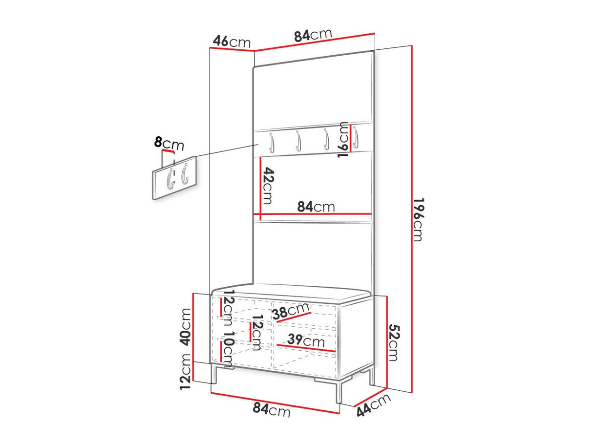 Előszoba garnitúra ZILION III (Frunemfta III), Keret színe: Fehér, Puha falpanel színe: Manila 11