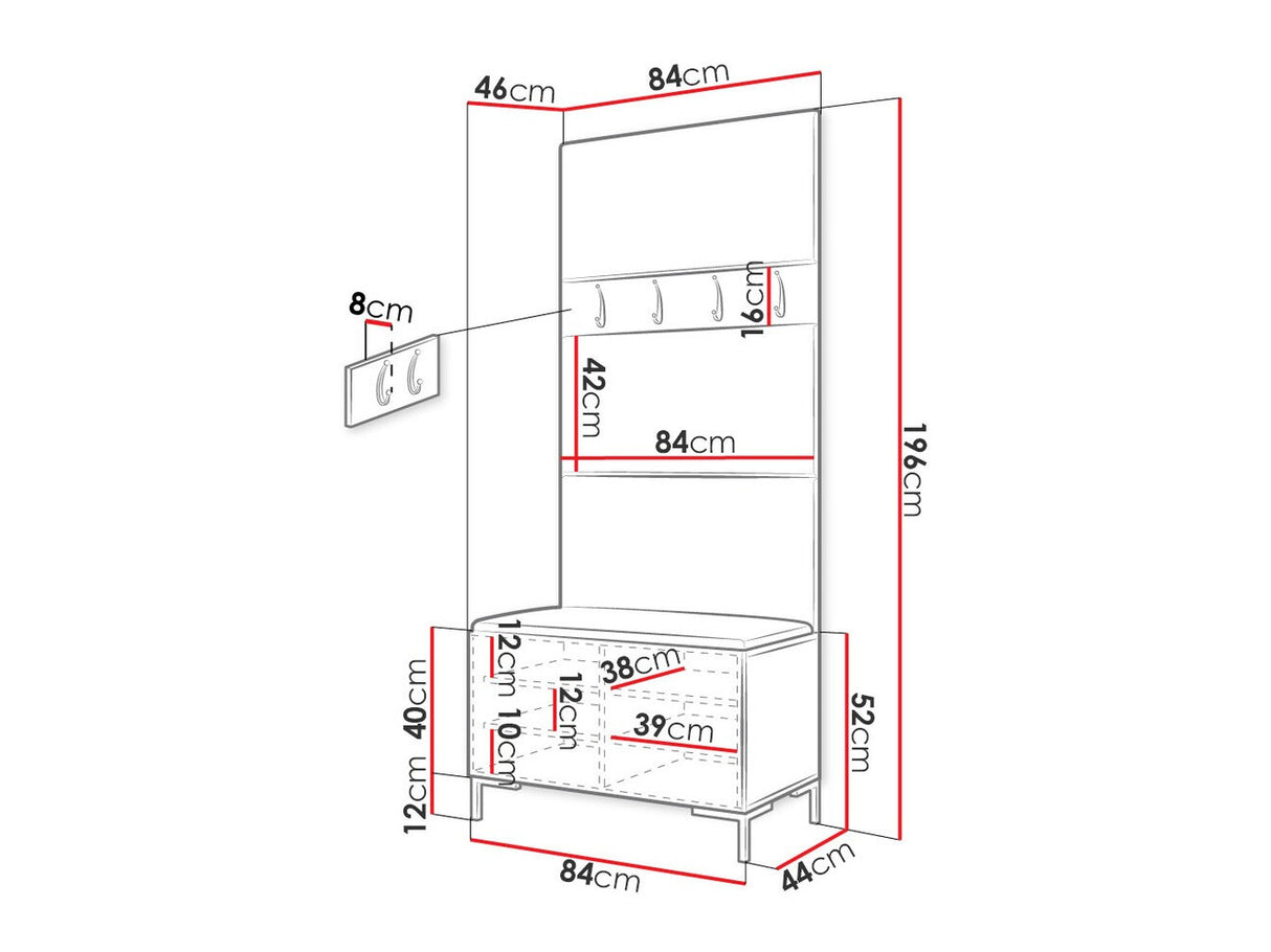 Előszoba garnitúra ZILION III (Frunemfta III), Keret színe: Fehér, Puha falpanel színe: Öko bőr Soft 011