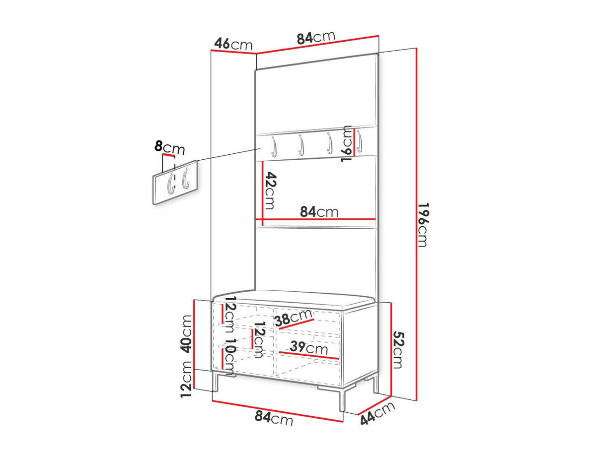 Előszoba garnitúra ZILION III (Frunemfta III), Keret színe: Fehér, Puha falpanel színe: Manila 09