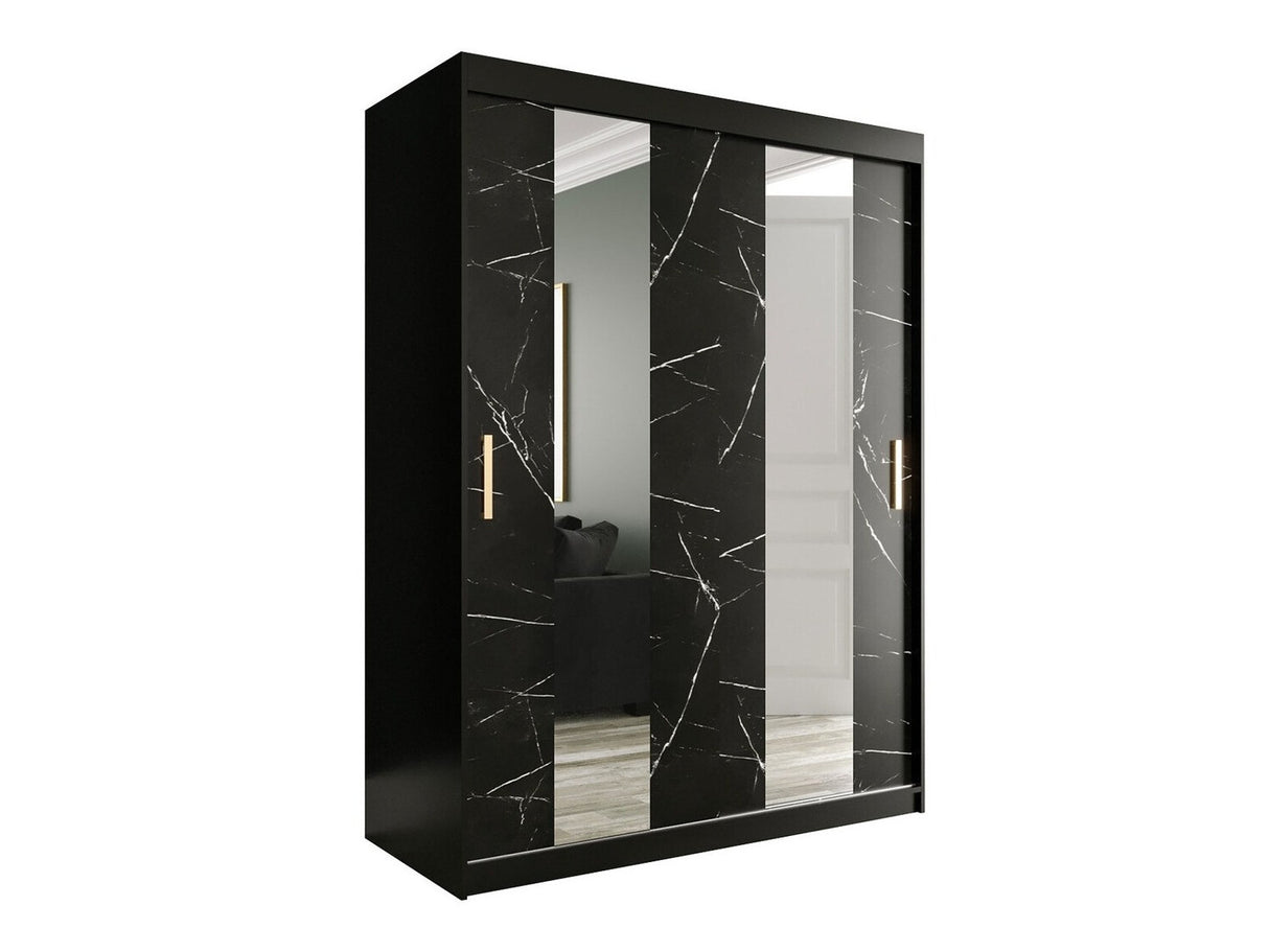 Gardróbszekrény 150 MARMUR POLE (Nemnnus 150), Szín: Matt fekete + Fekete márvány, Fiókok: Nem