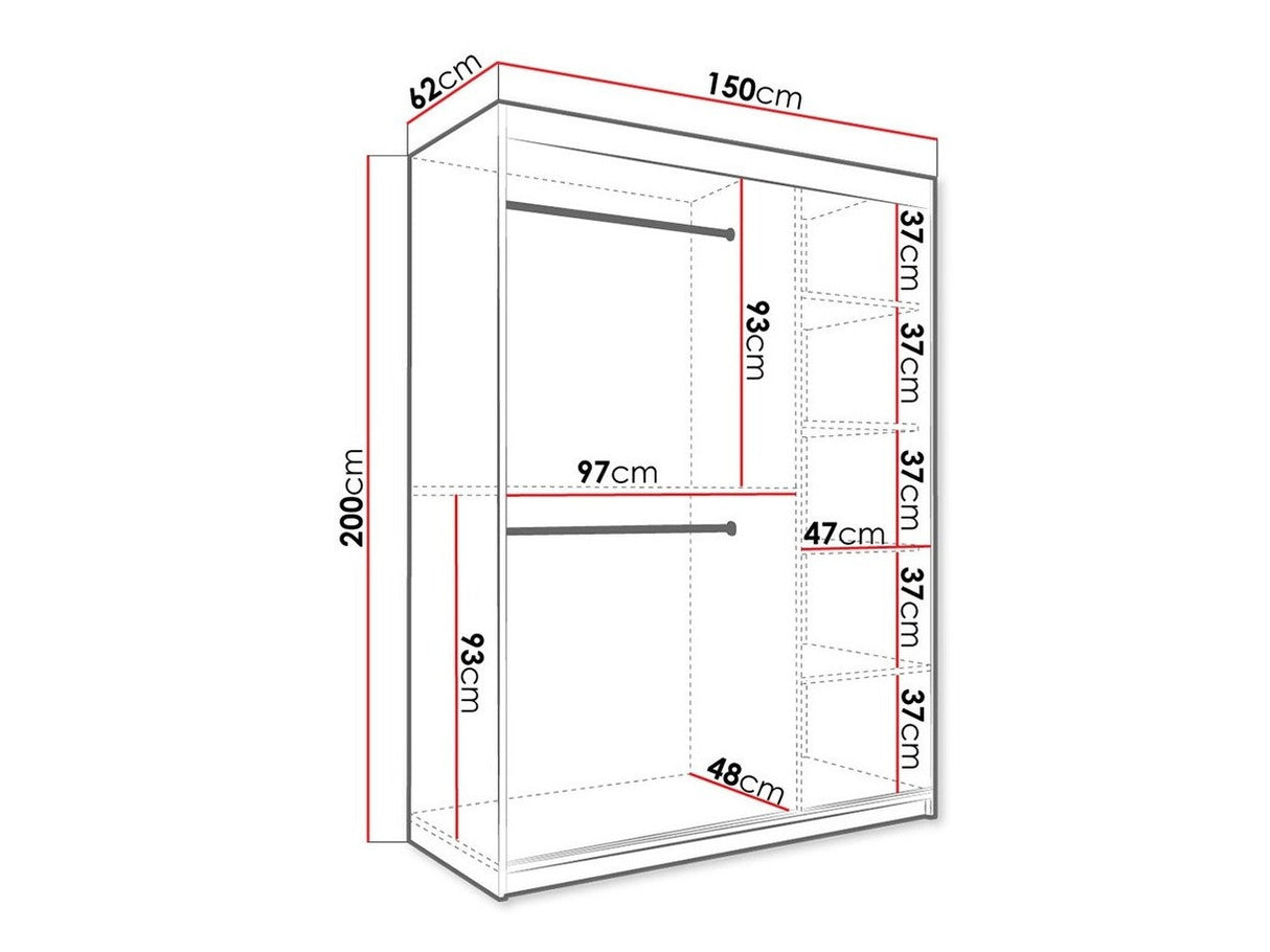 Gardróbszekrény 150 MARMUR POLE (Nemnnus 150), Szín: Matt fekete + Fekete márvány, Fiókok: Nem
