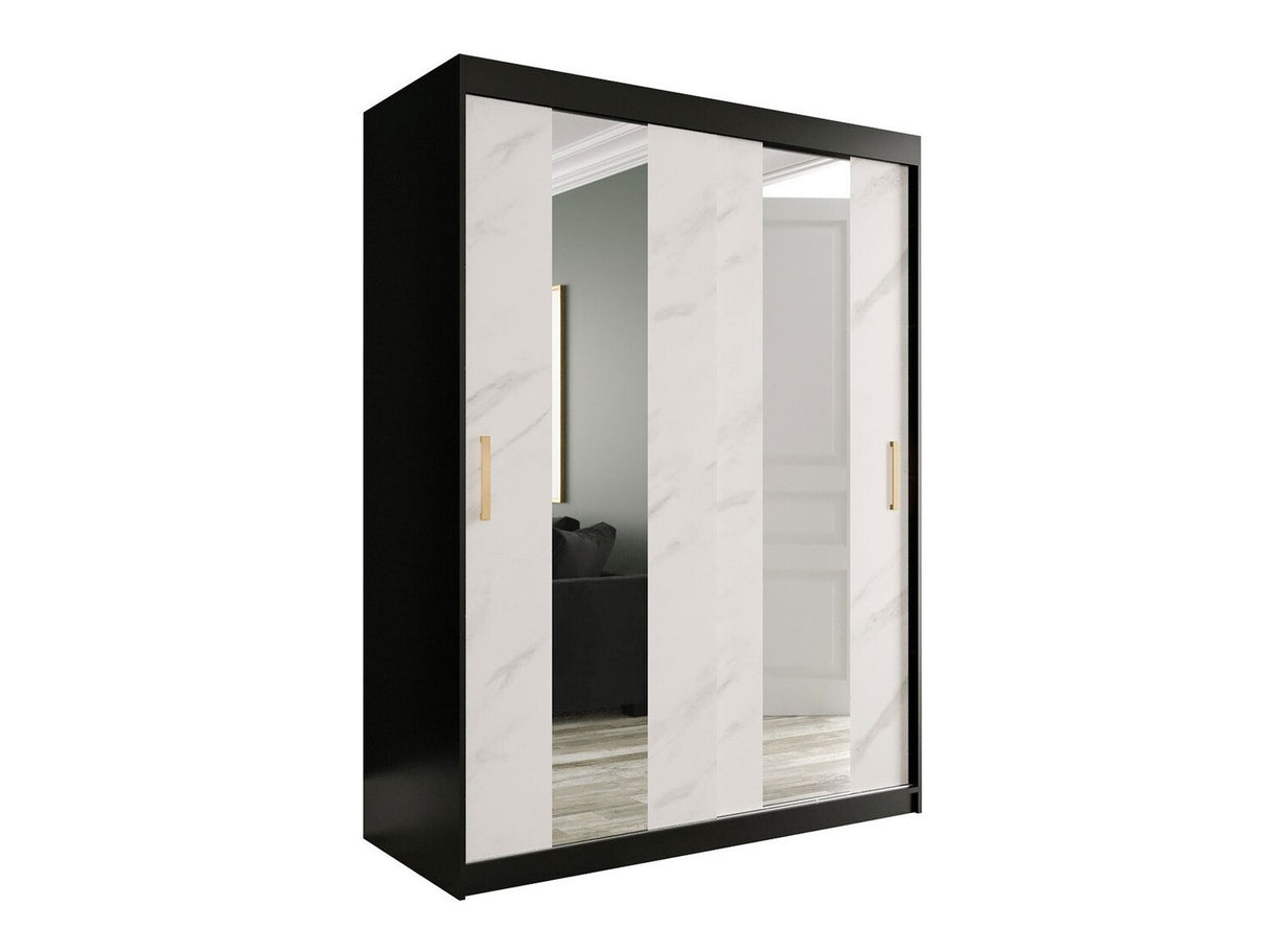 Gardróbszekrény 150 MARMUR POLE (Nemnnus 150), Szín: Matt fekete + Fehér márvány, Fiókok: Nem