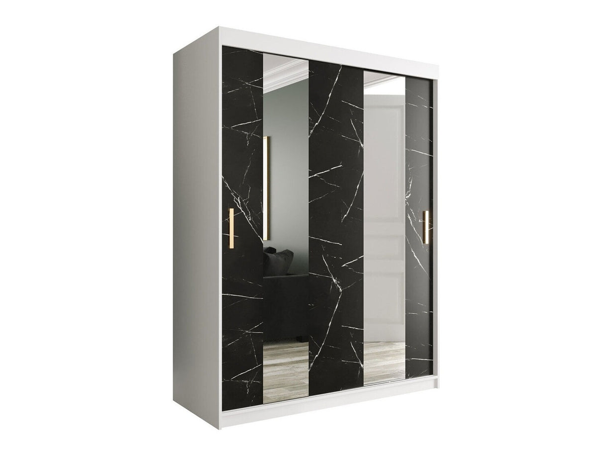 Gardróbszekrény 150 MARMUR POLE (Nemnnus 150), Szín: Matt fehér + Fekete márvány, Fiókok: Nem