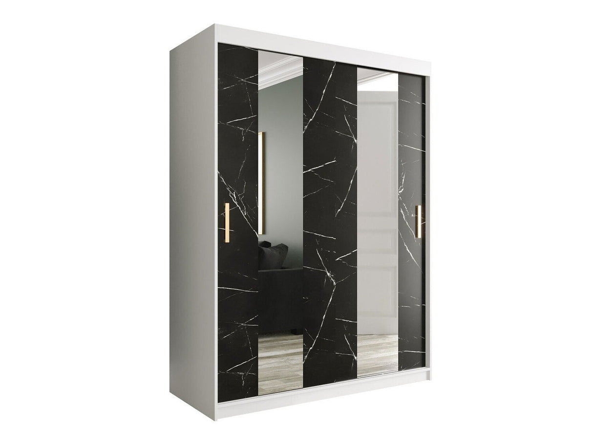 Gardróbszekrény 150 MARMUR POLE (Nemnnus 150), Szín: Matt fehér + Fekete márvány, Fiókok: Igen