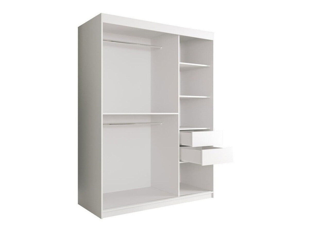 Gardróbszekrény 150 MARMUR POLE (Nemnnus 150), Szín: Matt fehér + Fekete márvány, Fiókok: Igen