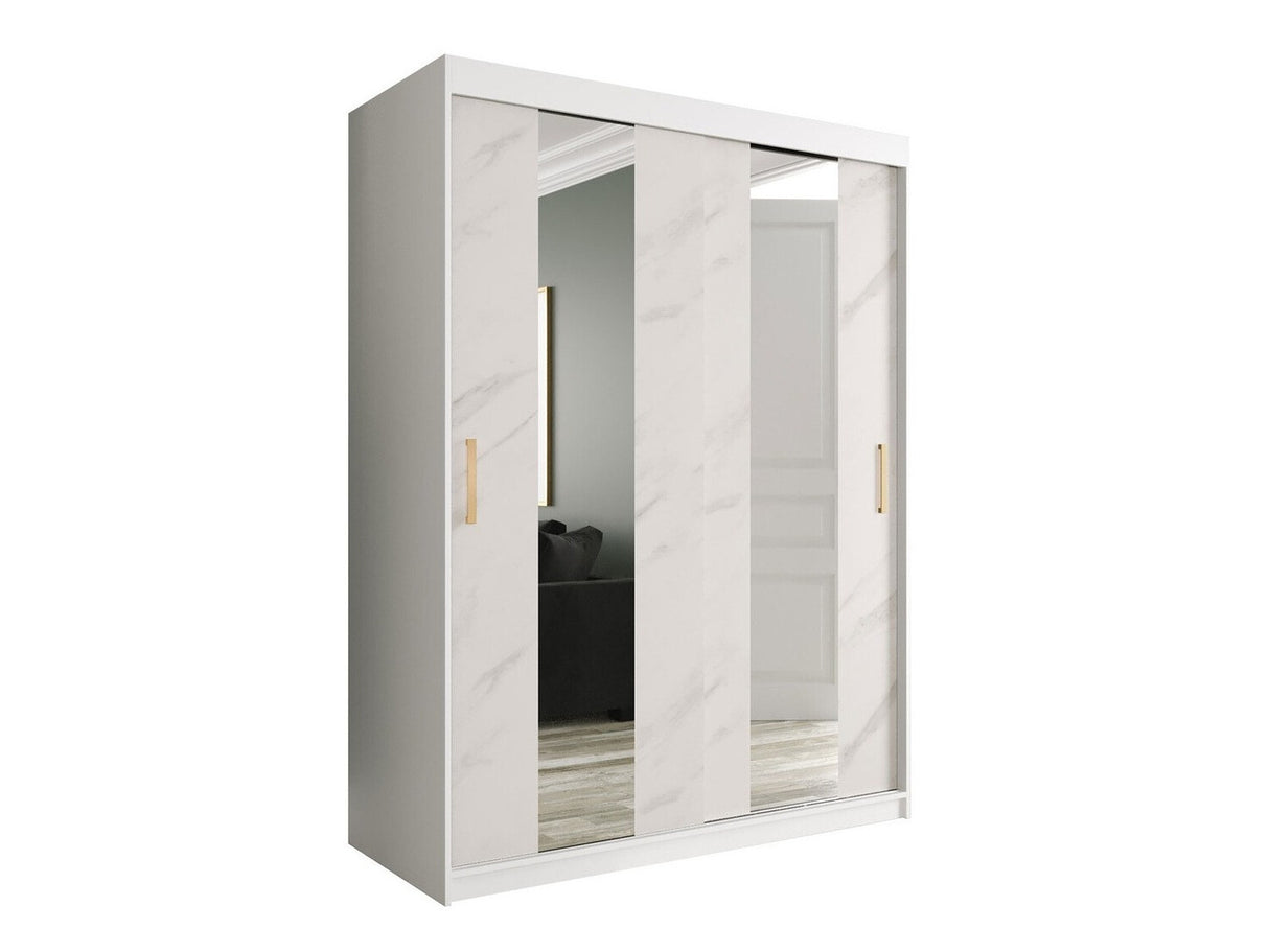 Gardróbszekrény 150 MARMUR POLE (Nemnnus 150), Szín: Matt fehér + Fehér márvány, Fiókok: Nem