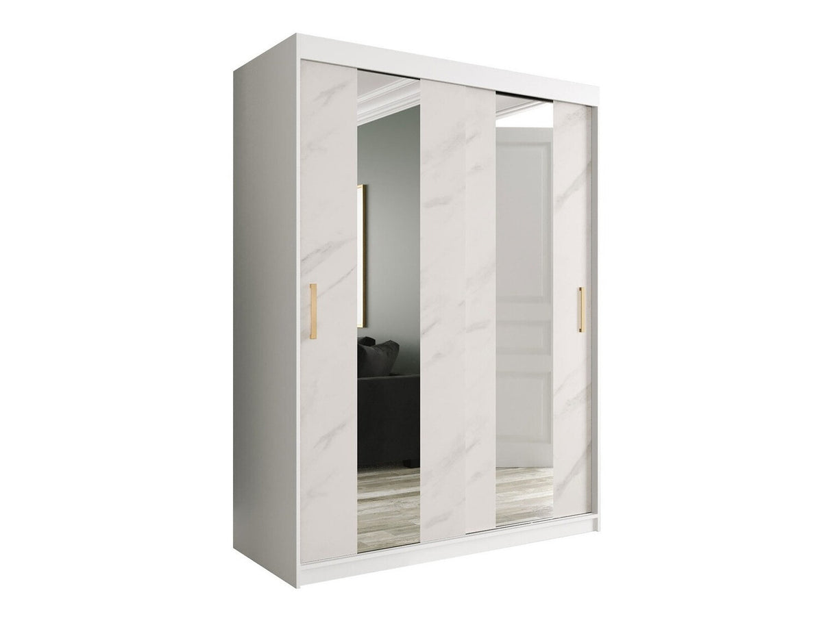 Gardróbszekrény 150 MARMUR POLE (Nemnnus 150), Szín: Matt fehér + Fehér márvány, Fiókok: Igen