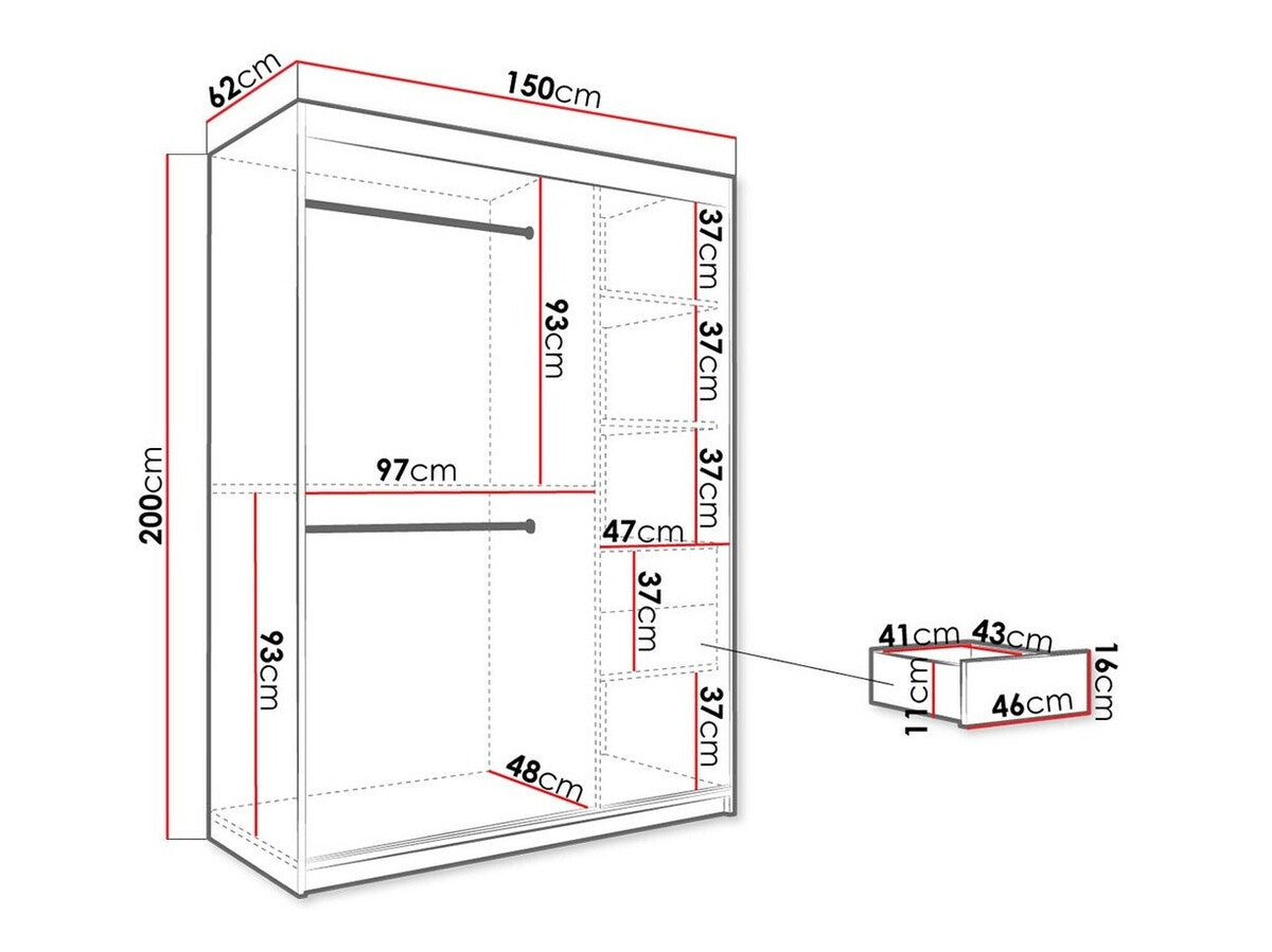 Gardróbszekrény 150 MARMUR POLE (Nemnnus 150), Szín: Matt fehér + Fehér márvány, Fiókok: Igen