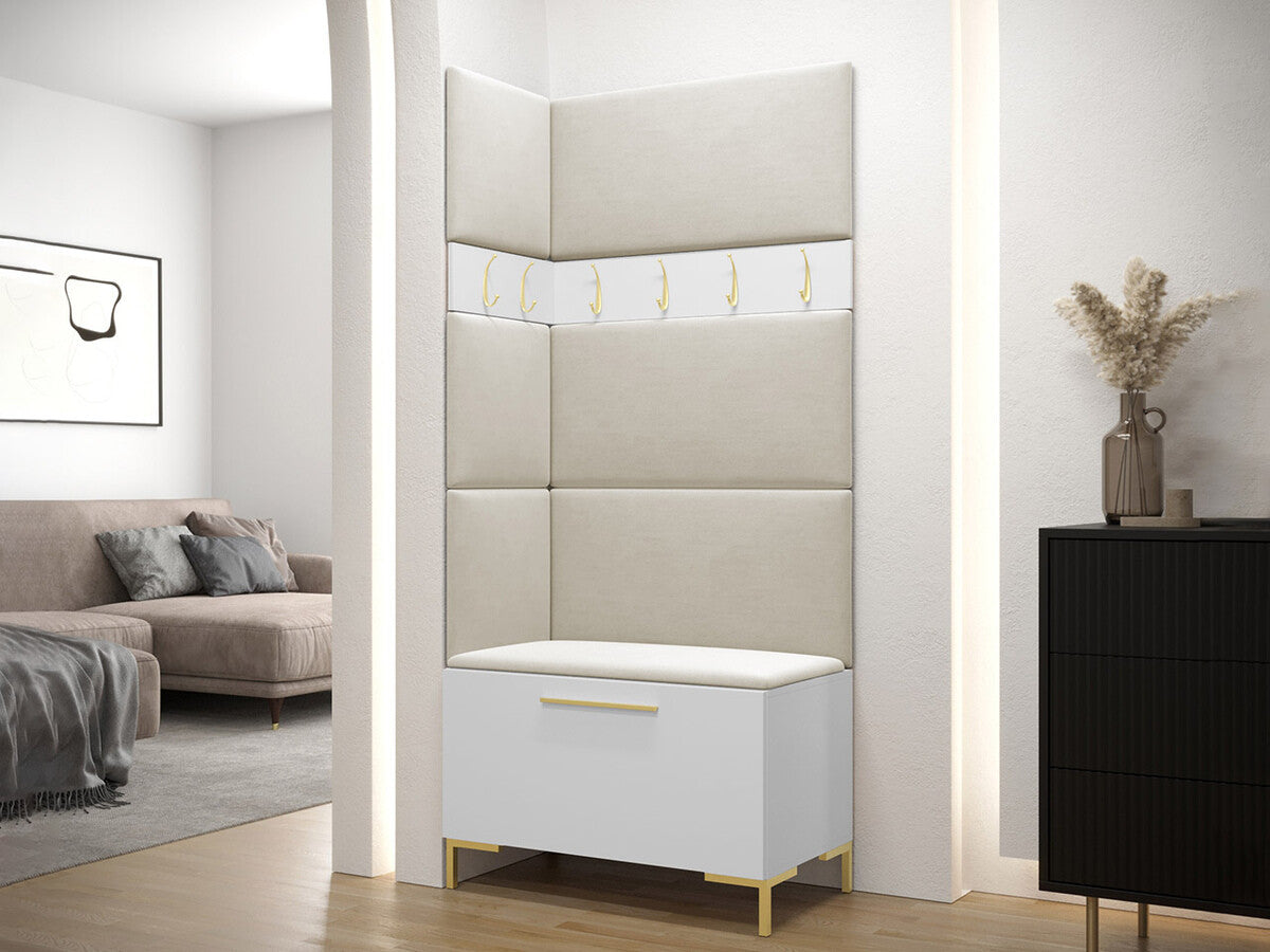 Előszoba garnitúra ZILION IV (Frunemfta IV) , Keret színe: Fehér, Puha falpanel színe: Manila 02