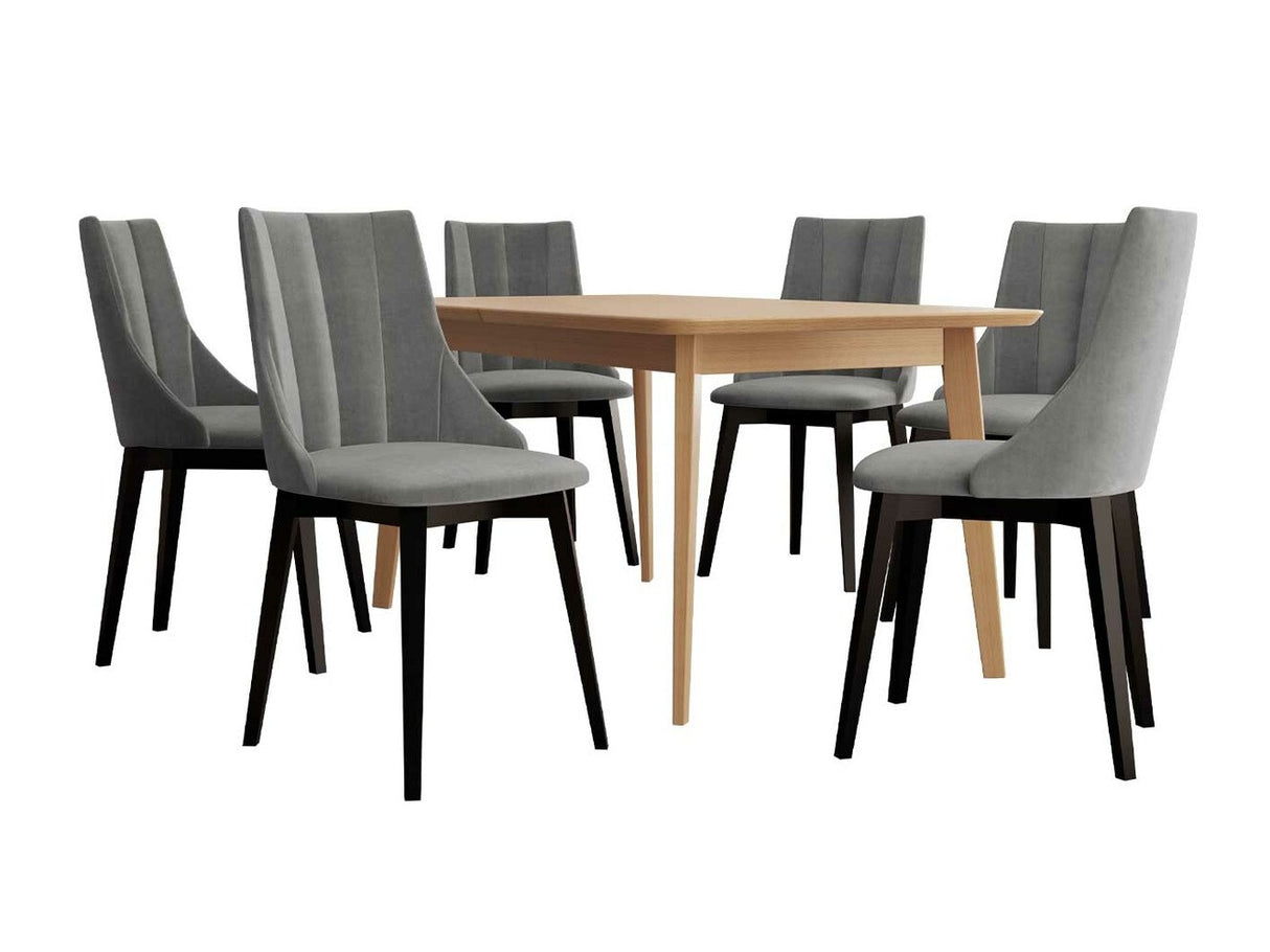 Étkezőgarnitúra Zestaw 07 6xS97 SKANDI 140x80, Szék színe: Fekete + Magic Velvet 2217, Asztal színe: Barna