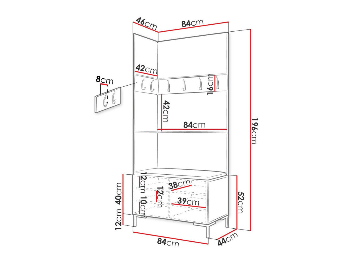 Előszoba garnitúra ZILION IV (Frunemfta IV) , Keret színe: Fekete, Puha falpanel színe: Öko bőr Soft 017