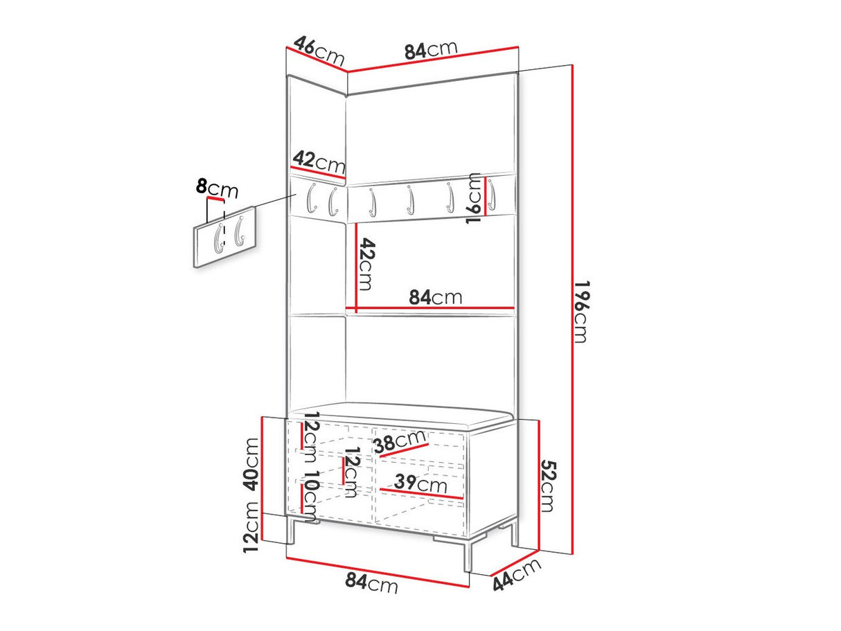 Előszoba garnitúra ZILION IV (Frunemfta IV) , Keret színe: Fehér, Puha falpanel színe: Öko bőr Soft 017