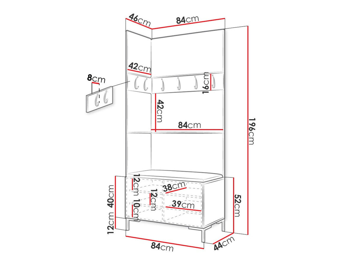 Előszoba garnitúra ZILION IV (Frunemfta IV) , Keret színe: Fehér, Puha falpanel színe: Manila 11