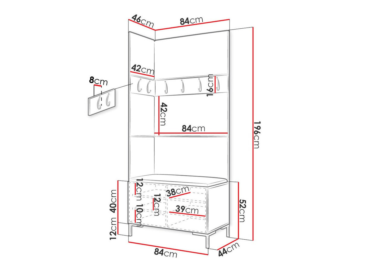 Előszoba garnitúra ZILION IV (Frunemfta IV) , Keret színe: Fehér, Puha falpanel színe: Manila 02