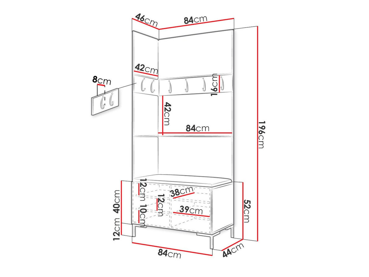 Előszoba garnitúra ZILION IV (Frunemfta IV) , Keret színe: Fehér, Puha falpanel színe: Manila 18