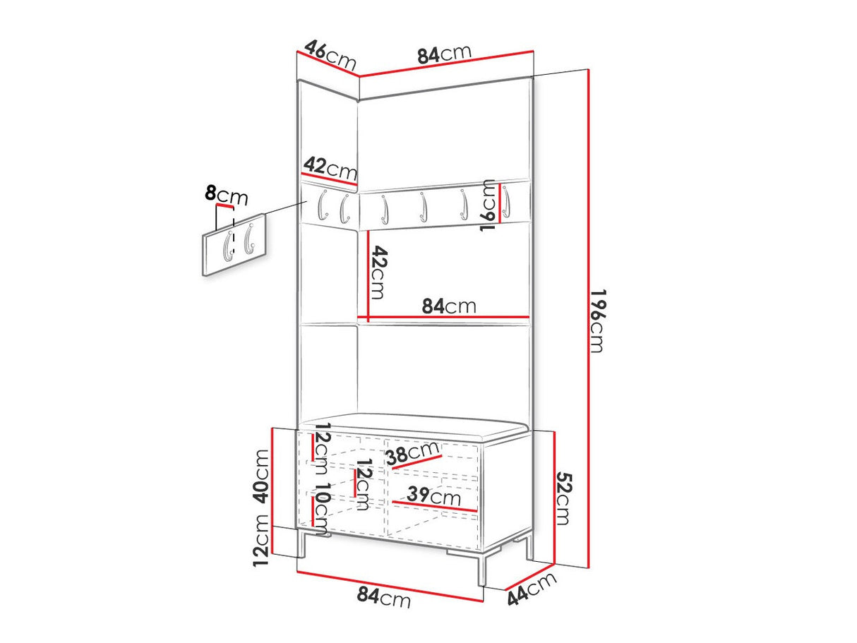 Előszoba garnitúra ZILION IV (Frunemfta IV) , Keret színe: Fehér, Puha falpanel színe: Manila 35